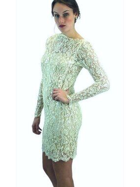 Lace dress with pearls and sequins ivory ecru lace short wedding dress